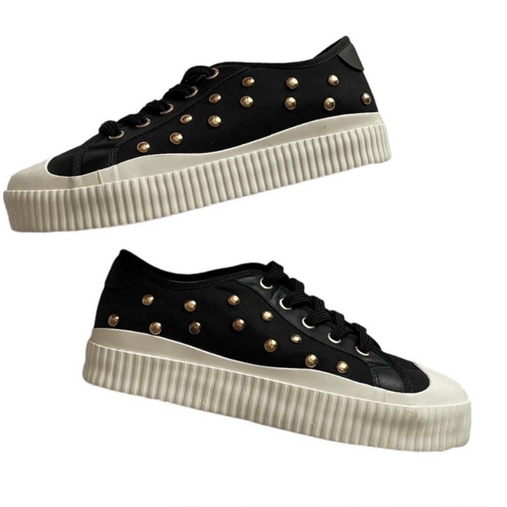Gianni Bini Black and Gold Studded Sneakers